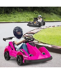 Gymax 6V Battery Powered Go Kart Kids Ride On 4 Wheel Racer Rc w/ Bumper & Music Pink