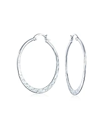 Bling Jewelry Boho Large Hammered Flat Thin Large Hoop Earrings Sterling Silver 1.5 Inch Diameter