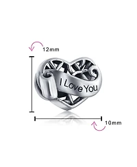 Bling Jewelry Romantic Filigree Heart Charm Bead for Wife or Daughter in Sterling Silver