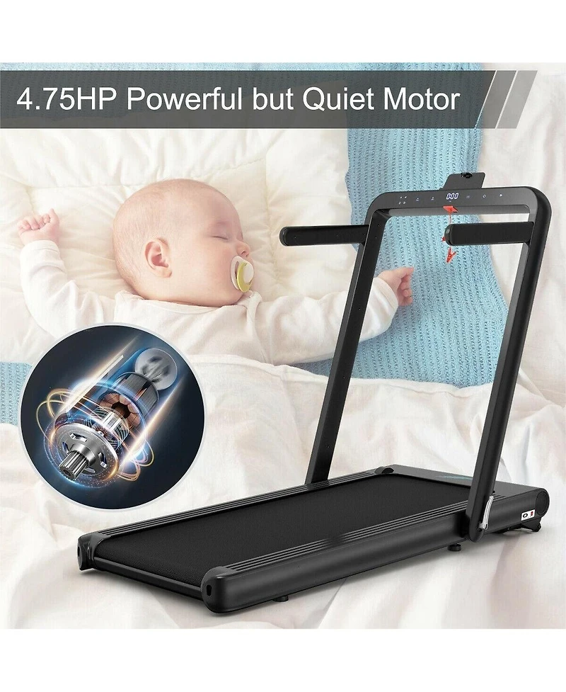 4.75HP 2 In 1 Folding Treadmill with Remote App Control-Black