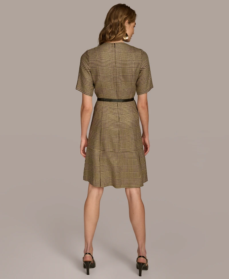 Donna Karan Women's Houndstooth Belted Short-Sleeve Dress