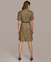Donna Karan Women's Houndstooth Belted Short-Sleeve Dress