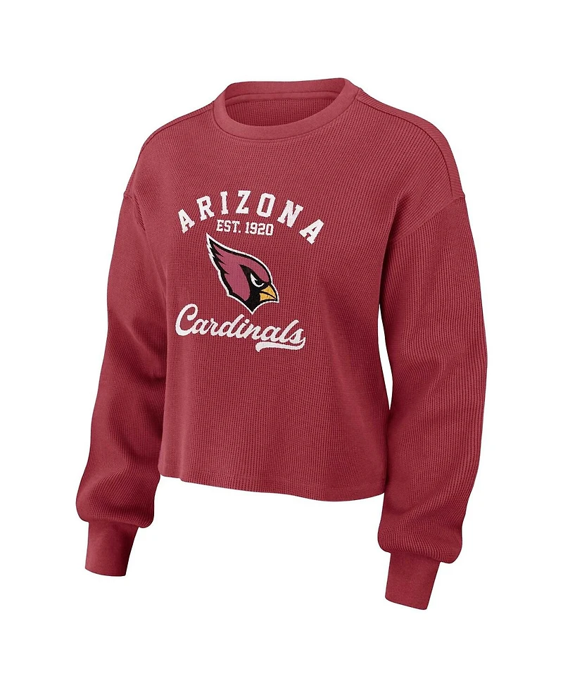 Wear by Erin Andrews Women's Cardinal Arizona Cardinals Waffle Knit Long Sleeve T-Shirt Shorts Lounge Set
