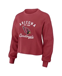 Wear by Erin Andrews Women's Cardinal Arizona Cardinals Waffle Knit Long Sleeve T-Shirt Shorts Lounge Set