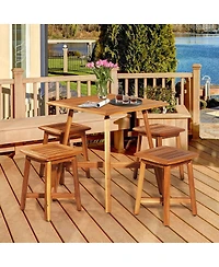 Sugift 5 Pieces Wood Patio Dining Set with Square Table and 4 Stools
