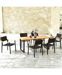 Sugift Patented 7 Pieces Outdoor Dining Set with Large Acacia Wood Table Top