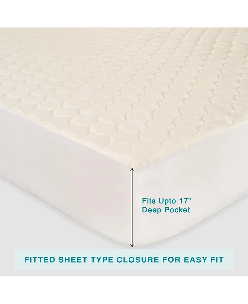Fabdreams Organic Luxury Organic Cotton Quilted Mattress Protector with 17" Deep Pockets, Water- Resistant