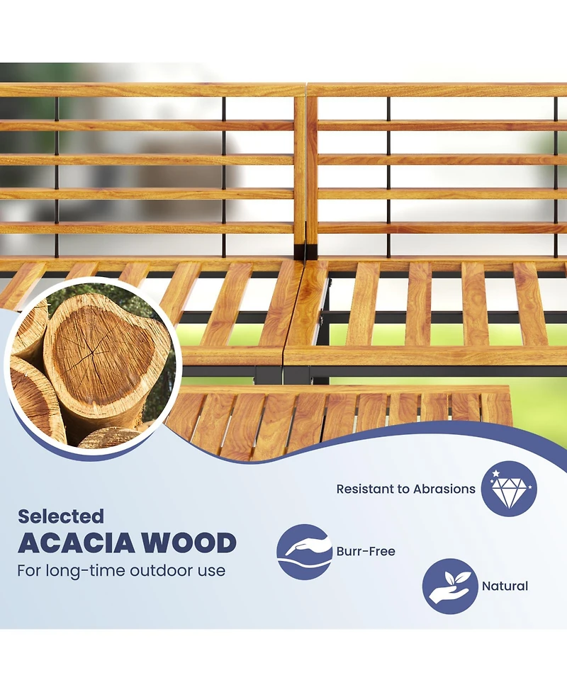 Sugift 6 Piece Patio Acacia Wood Conversation Sofa Set with Ottomans and Coffee Table
