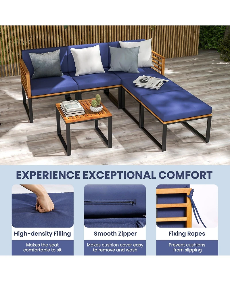 Sugift 6 Piece Patio Acacia Wood Conversation Sofa Set with Ottomans and Coffee Table