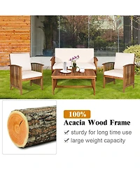 Inolait Sugift 4 Pieces Patio Solid Wood Furniture Set with Water Resistant Cushions