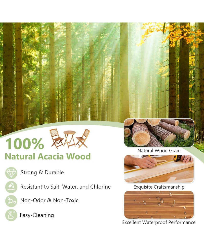 Sugift 3 Pieces Patio Folding Bistro Set with Padded Cushion and Round Coffee Table