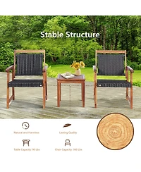 Sugift 3 Pieces Rattan Bistro Set with Acacia Wood Frame for Garden