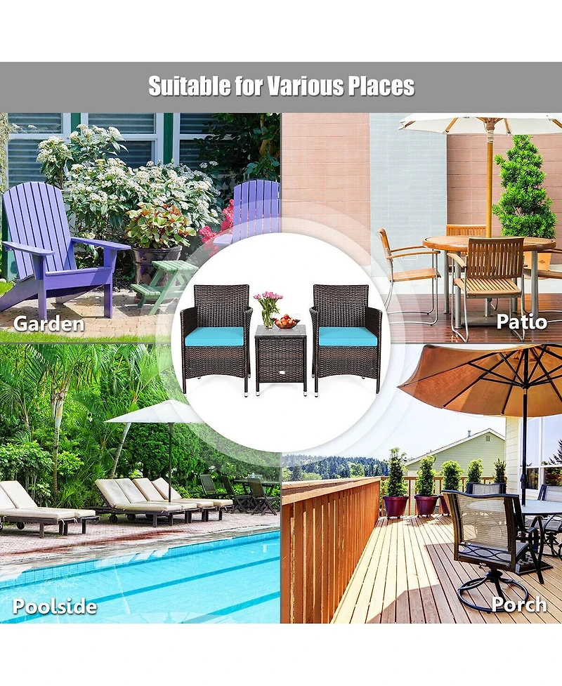 Sugift 3 Pieces Ergonomic Wicker Patio Conversation Set