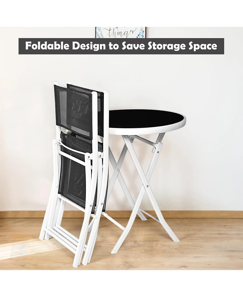 3 Pieces Patio Folding Bistro Set for Balcony or Outdoor Space