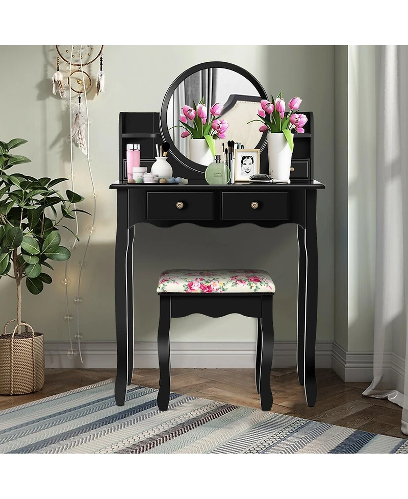 Sugift Makeup Vanity Table Set with 360° Pivoted Round Mirror