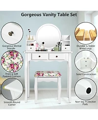 Sugift Makeup Vanity Table Set with 360° Pivoted Round Mirror