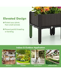 Skonyon 2 Set Elevated Plastic Raised Garden Bed Planter Kit for Flower Vegetable Grow-Brown