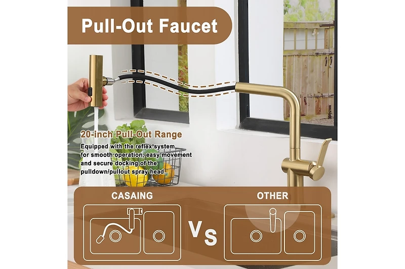 Casainc Single Handle Pull Out Kitchen Faucet with Touchless Sensor With Three-function Mode Sprayer