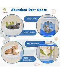 Multi-level Cat Tower with Sisal Covered Scratching Posts-Blue