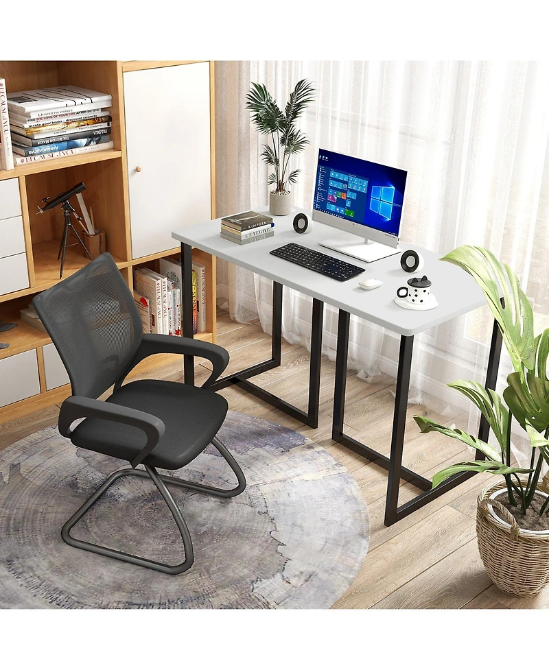 Modern Computer Desk 47 Inch Writing Study Table with Metal Frame