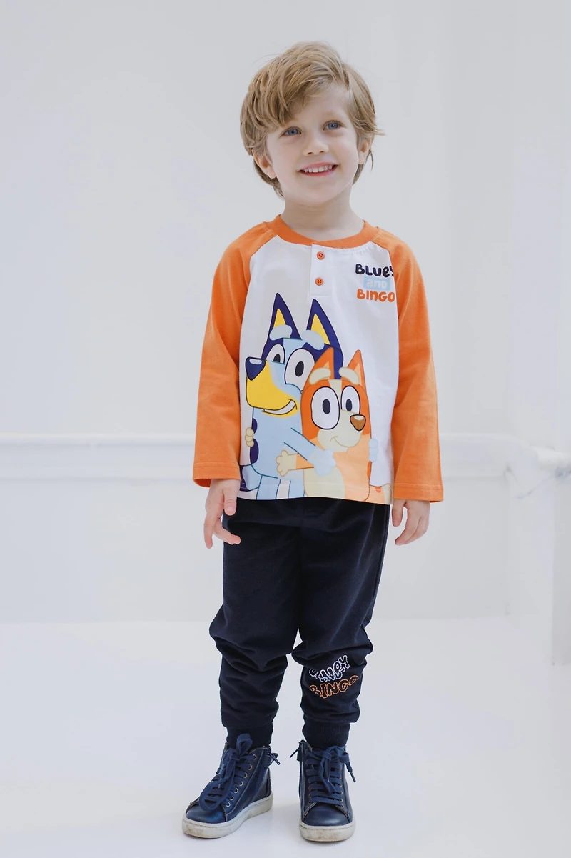 Bluey Toddler Boys Henley T-Shirt and French Terry Pants