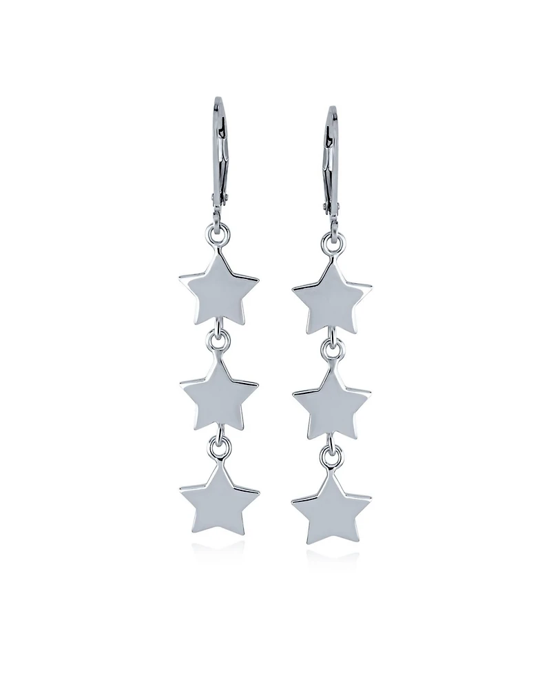 Bling Jewelry American Usa Patriotic Celestial Rock Three Star Linear Drop Dangle Earrings .925 Sterling Silver French Wire