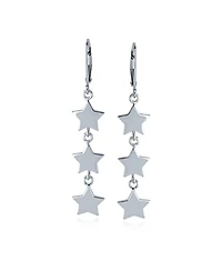 Bling Jewelry American Usa Patriotic Celestial Rock Three Star Linear Drop Dangle Earrings .925 Sterling Silver French Wire