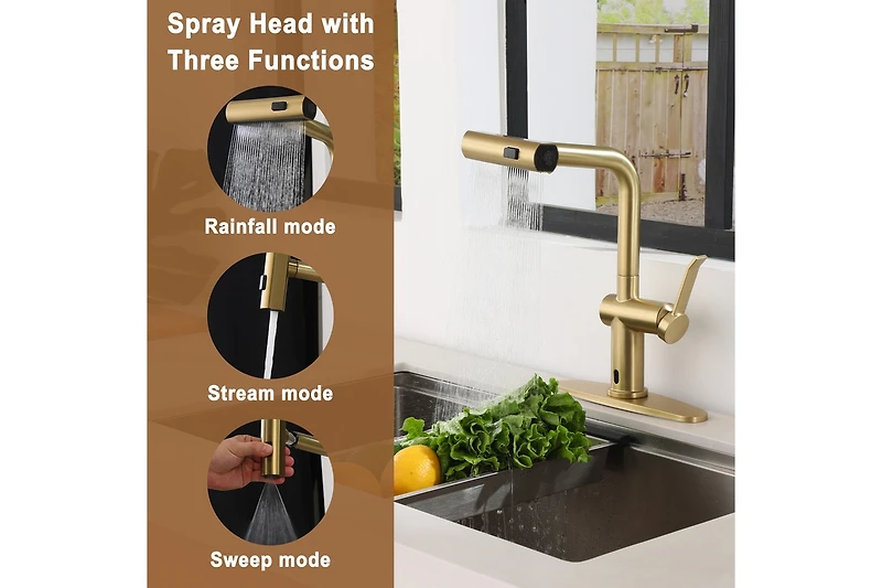 Casainc Single Handle Pull Out Kitchen Faucet with Touchless Sensor With Three-function Mode Sprayer