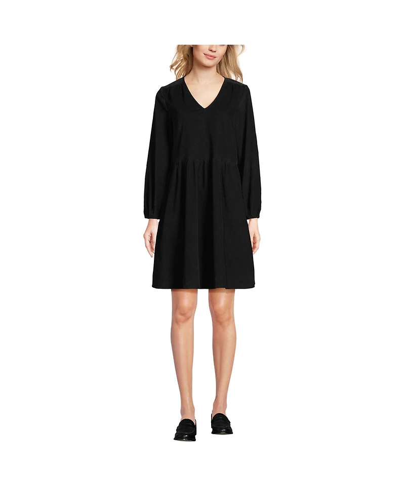 Lands' End Women's Pinwale Cord V Neck Dress