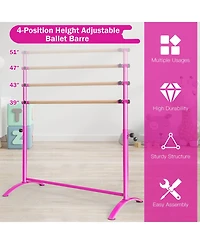 Sugift 51 Inch Ballet Barre Bar with 4-Position Adjustable Height-Pink
