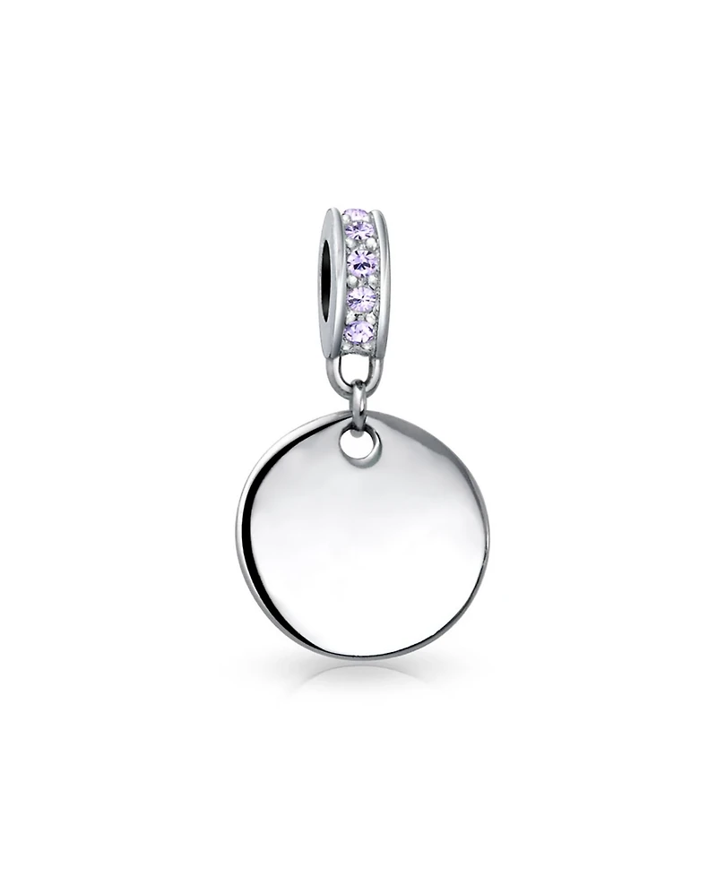 Bling Jewelry Crystal Accent Bale Dangle Round Circle Disc Shaped Charm Bead .925 Sterling Silver