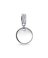 Bling Jewelry Crystal Accent Bale Dangle Round Circle Disc Shaped Charm Bead .925 Sterling Silver