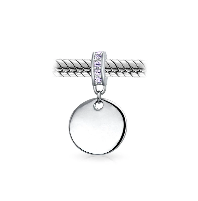 Bling Jewelry Crystal Accent Bale Dangle Round Circle Disc Shaped Charm Bead .925 Sterling Silver