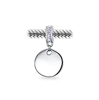Bling Jewelry Crystal Accent Bale Dangle Round Circle Disc Shaped Charm Bead .925 Sterling Silver