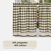 Kate Aurora 2 Piece Country Farmhouse Buffalo Plaid Rod Pocket Cafe Tier Curtain Panels With Macrame Border