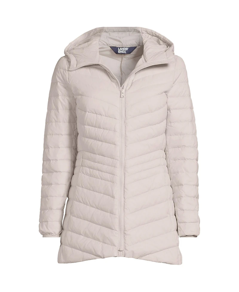 Lands' End Plus Wanderweight Packable Down Hooded Long Jacket