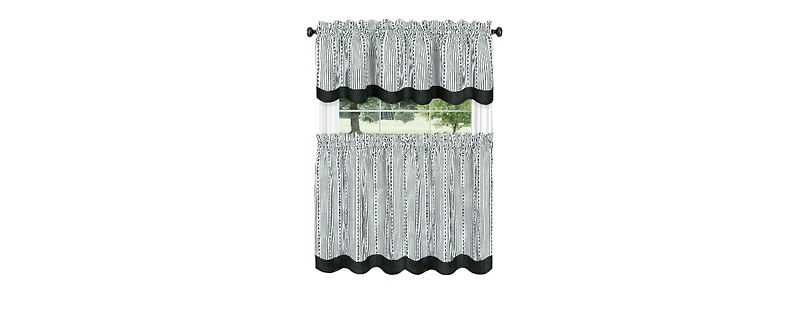 Kate Aurora Farmhouse Striped Rod Pocket Cafe Kitchen Curtain Tier & Valance Set