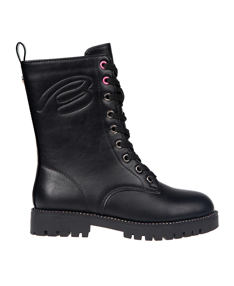 Bebe Little and Big Girls Emboss Script Lace Up Boot