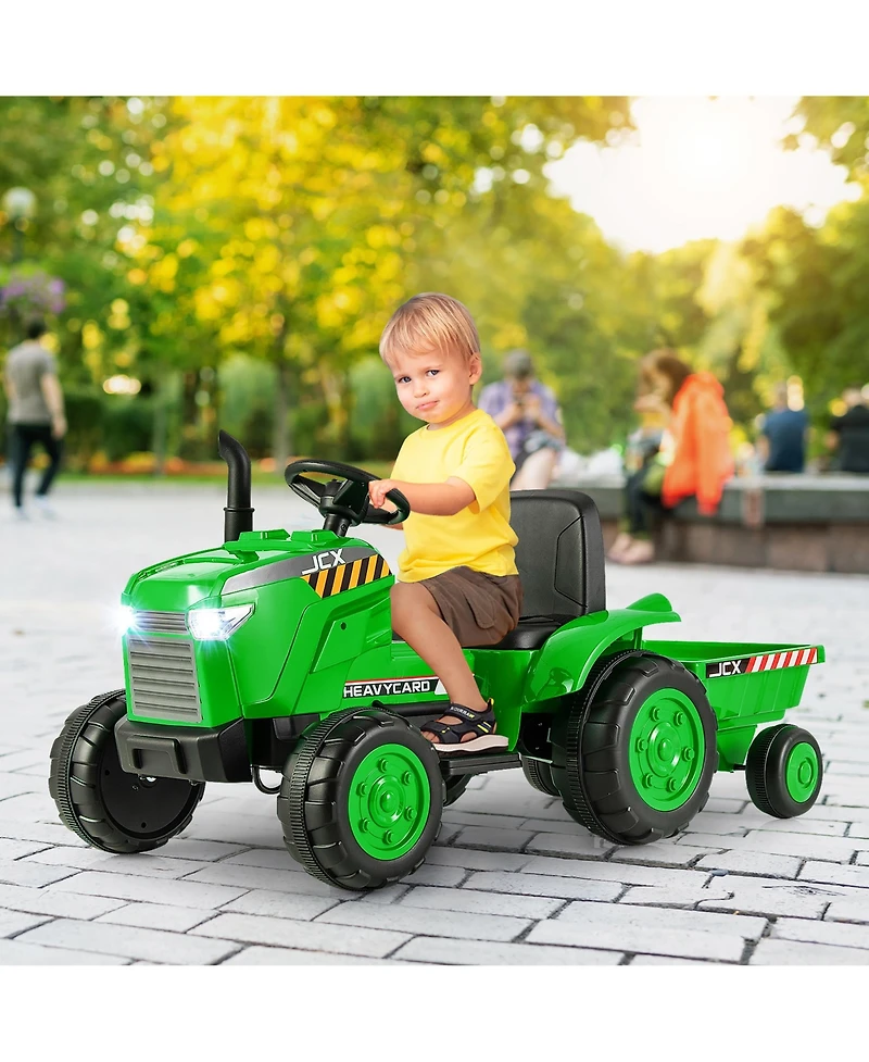 Gymax 2-in-1 Electric Toy Car 12V Kids Ride On Tractor w/ Trailer Remote Control Lights Pink