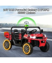 Gymax 24V Kids Ride On Dump Truck 2-Seater Electric w/ Remote Control Rose Red