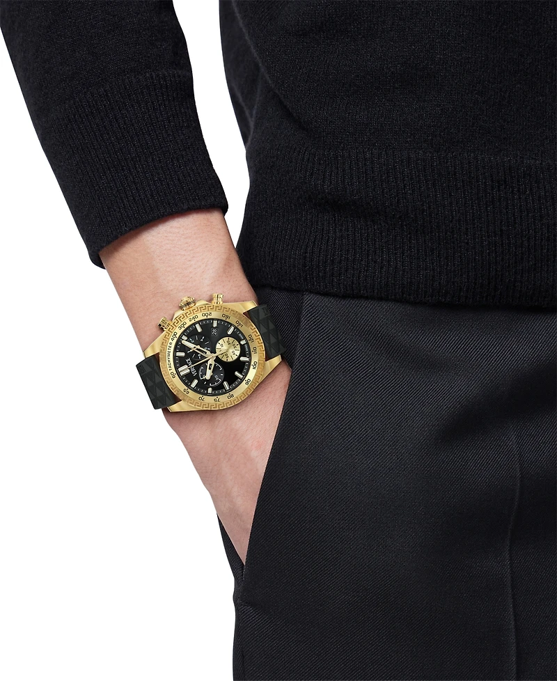 Versace Men's Swiss Chronograph Black Polyurethane Strap Watch 44mm
