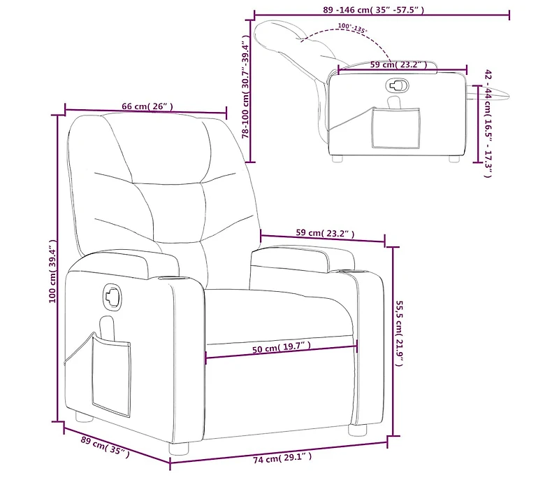 Massage Recliner Chair Dark Gray Fabric