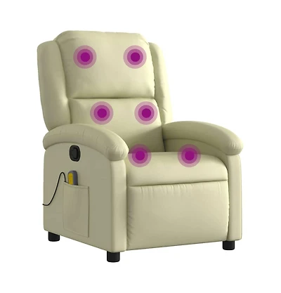 vidaXL Massage Recliner Chair Cream Real Leather