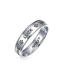 Bling Jewelry Amulet Talisman Heart Infinity Clover Symbol Inspirational Words Love Luck Unity Band Ring Gold Plated .925 Sterling Silver