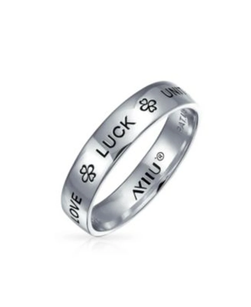 Bling Jewelry Ayllu Amulet Talisman Inspirational Words Intertwine Symbol Heart Infinity Clover Love Luck Unity Band Ring .925 Sterling Silver 4mm