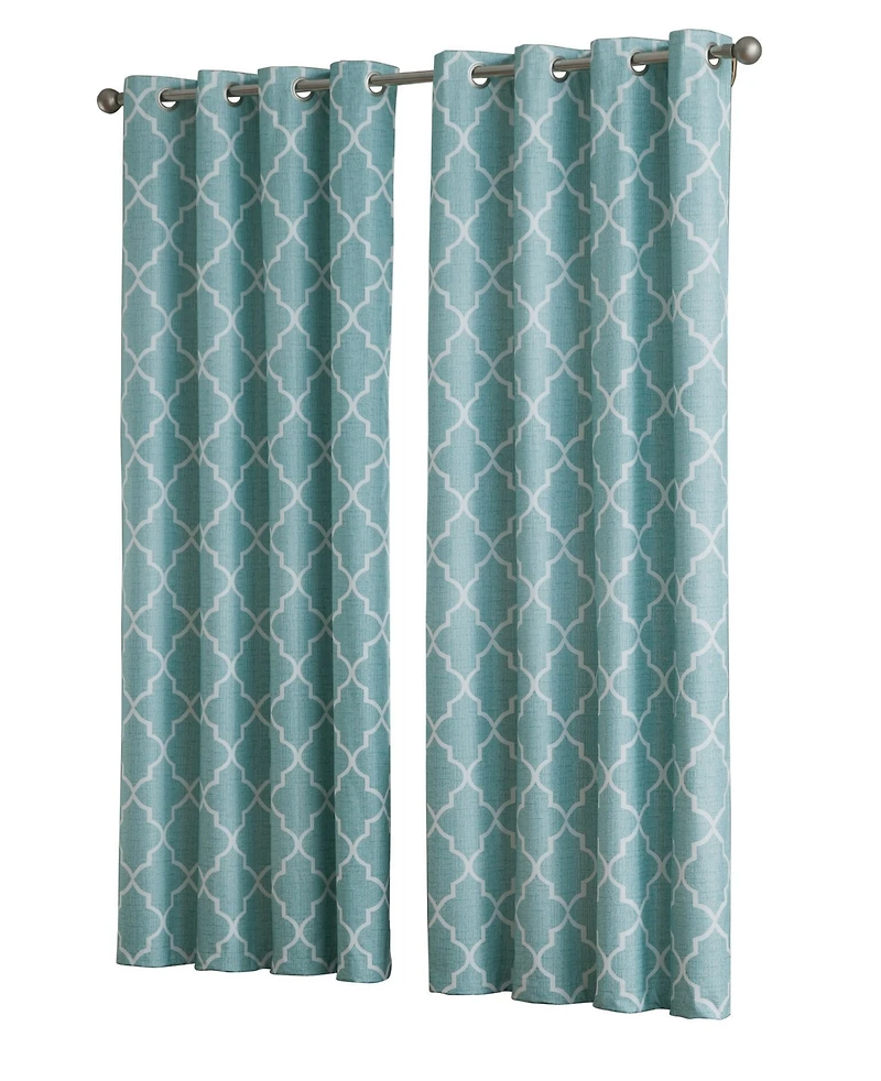Kate Aurora 2 Piece 100% Full Blackout Trellis Grommet Top Window Curtain Panels