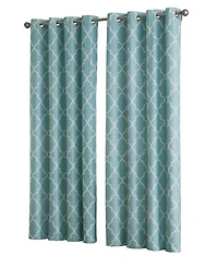Kate Aurora 2 Piece 100% Full Blackout Trellis Grommet Top Window Curtain Panels