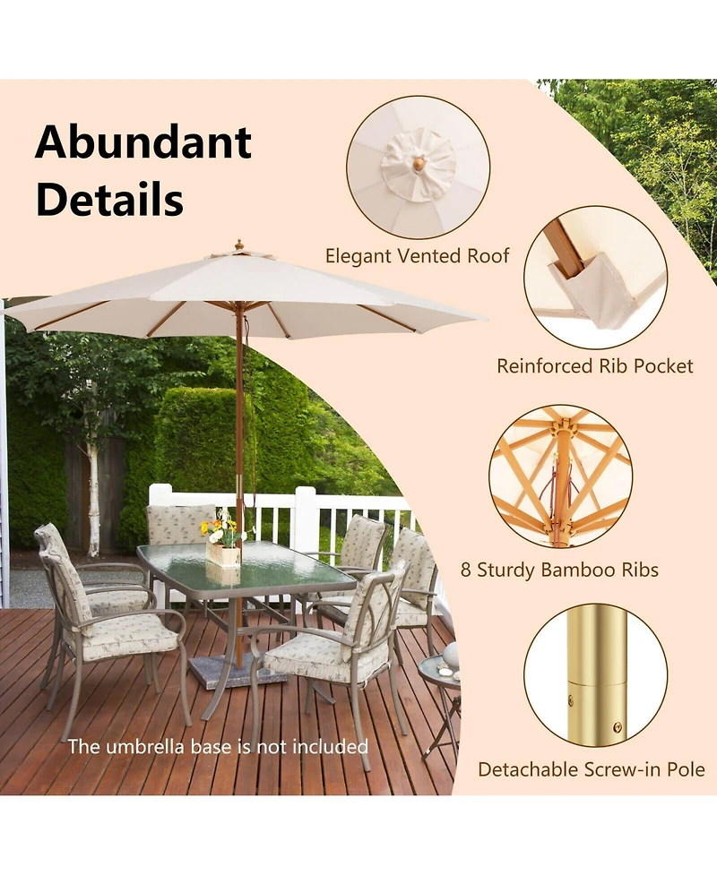 Sugift 10 Feet Patio Umbrella with 8 Wooden Ribs and 3 Adjustable Heights-Beige