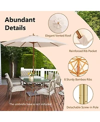 Sugift 10 Feet Patio Umbrella with 8 Wooden Ribs and 3 Adjustable Heights-Beige
