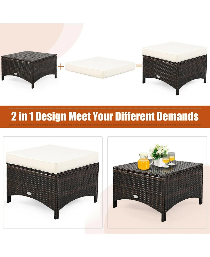 Sugift 5 Pieces Patio Rattan Sofa Set with Cushion and Ottoman